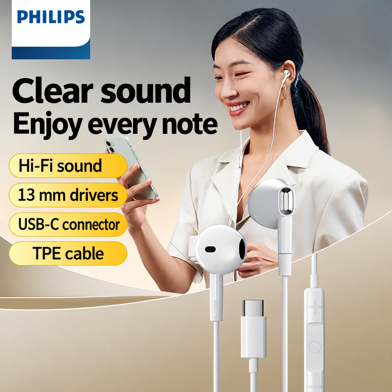 PHILIPS USB-C Wired Earphones TAE1020 2
